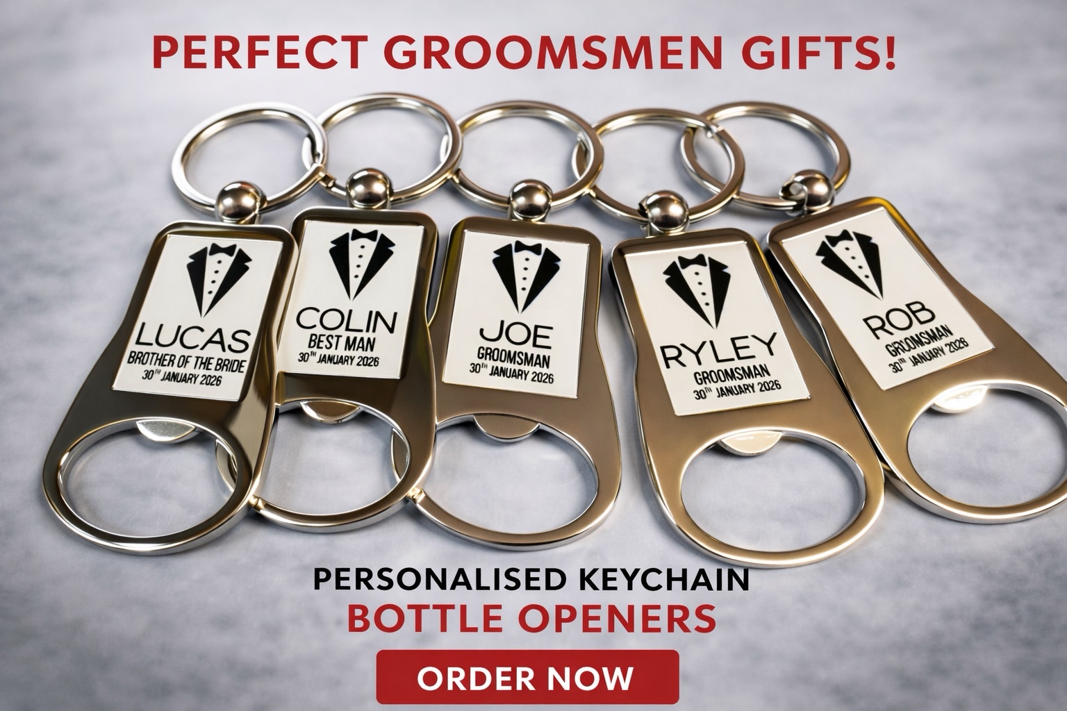Personalised Best Man & Groomsmen Bottle Opener Keyring - Image 2