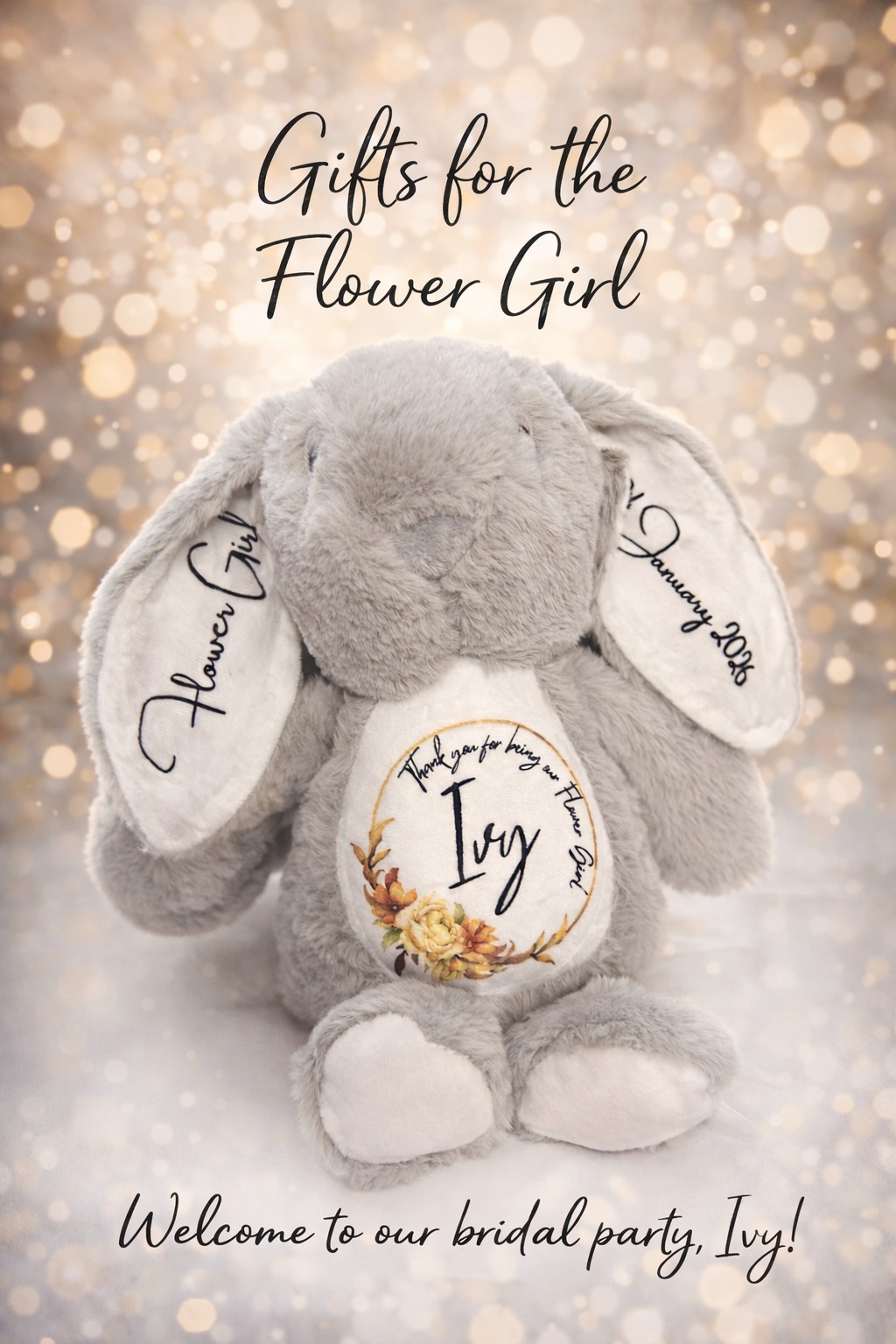 Personalised Flower Girl Bunny Teddy – Custom Wedding Keepsake Gift