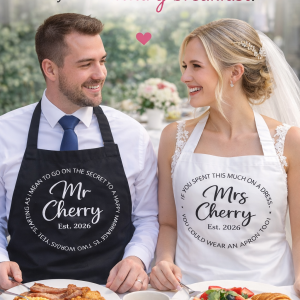 Personalised Bride and Groom Wedding Breakfast Aprons – Mr & Mrs Custom Wedding Apron Set