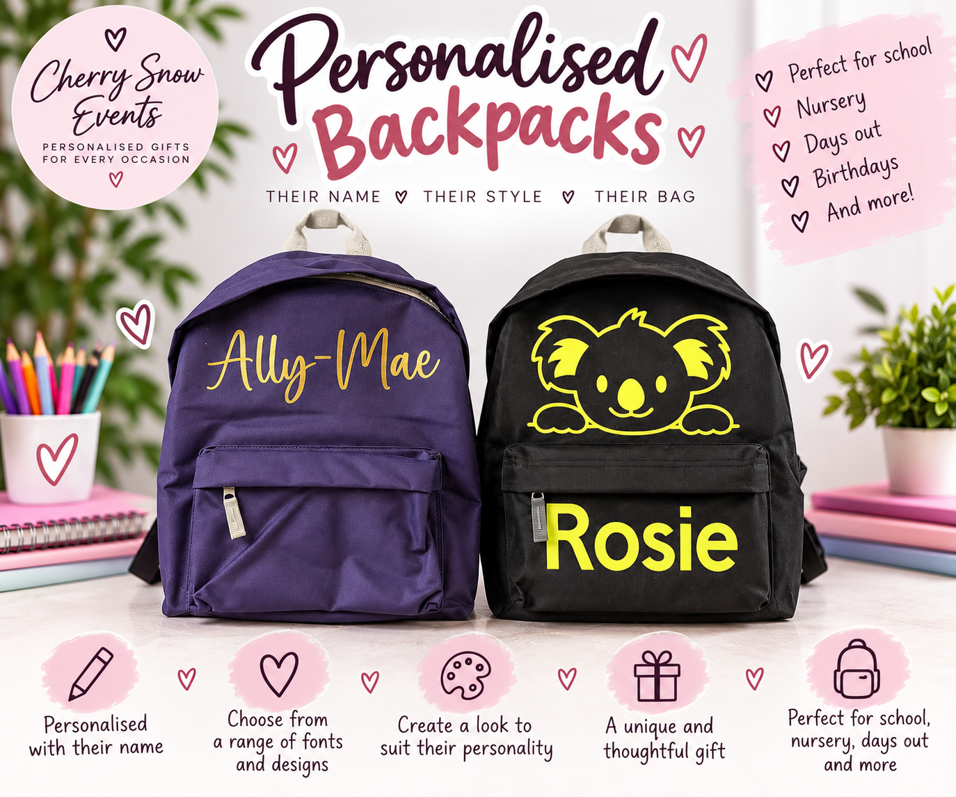 Personalised Backpacks | Cherry Snow Events