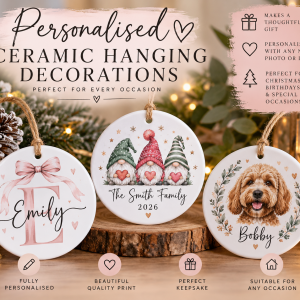Personalised Ceramic Hanging Decorations – Custom Name, Photo & Design Keepsakes