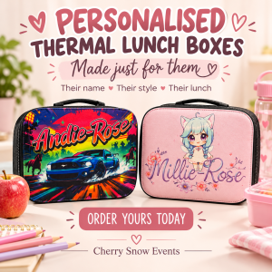 Personalised Thermal Lunch Box with Custom Name | Cherry Snow Events
